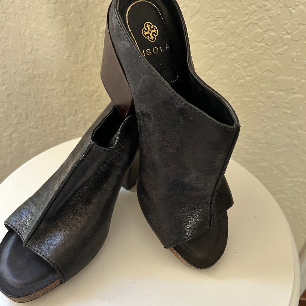 Isola Black Leather Slip On Mules